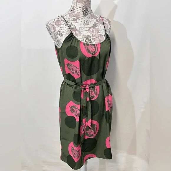 🛍️ TUCKER for Target Olive green and pink summer dress‎ size M. - Picture 8 of 13